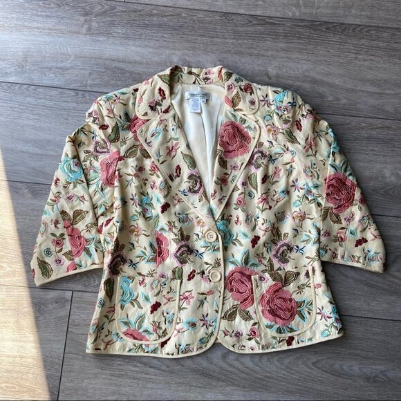Vintage Coldwater  Creek Silk Floral Embroidery Blazer - Picture 6 of 16
